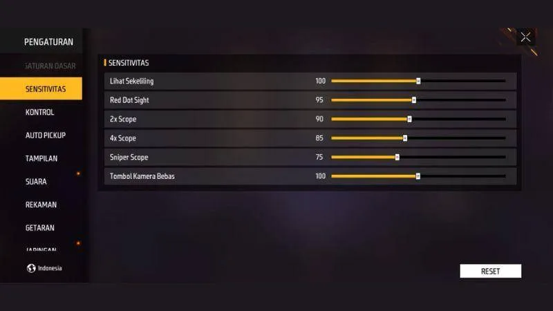 Sensitivitas FF auto headshot semua senjata 2025