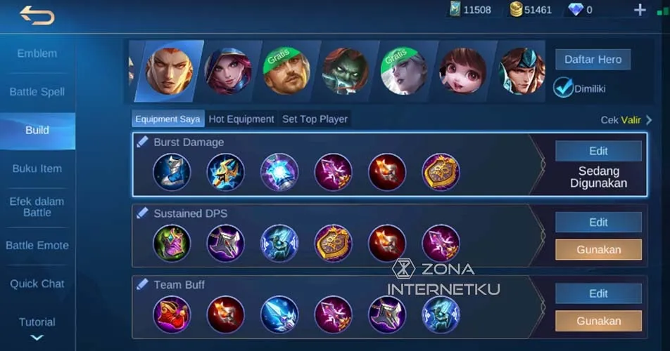 Setelan terbaik untuk memaksimalkan skill pasif dan burn.