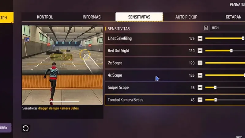 Setelan sensitivitas terbaik untuk akurasi tembakan FF.